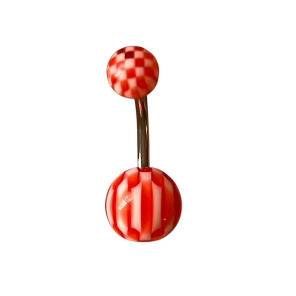 Red Checkered Belly Button Ring ❤️🏁✨ - Picture 3 of 4